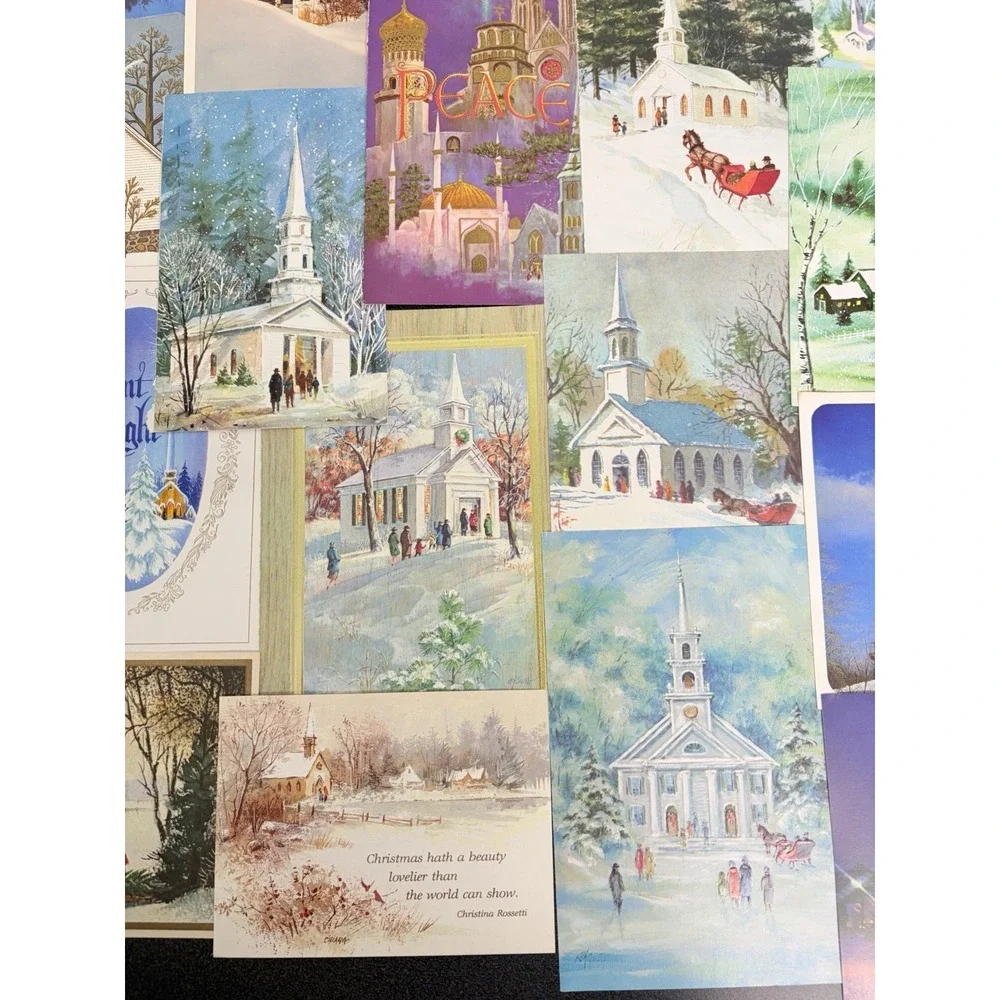 Vintage Christmas Cards Fronts ONLY Churches Cathedrals Scrapbooking Crafts 50+